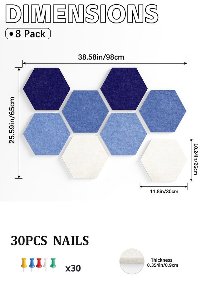 Uoisaiko 8 Pack Hexagon Felt Bulletin Board Tiles - 12" Large Thick Pin Board for Walls with 30 Push Pins, DIY Boards for Office Home School Decor, Aesthetic Hex Cork Board Alternative - Image 2