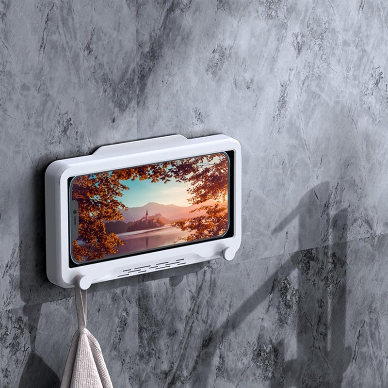 RiToEasysports Wall Mounted Shower Phone Holder Box with Rotatable Design for Bathroom ABS (White) - Image 2