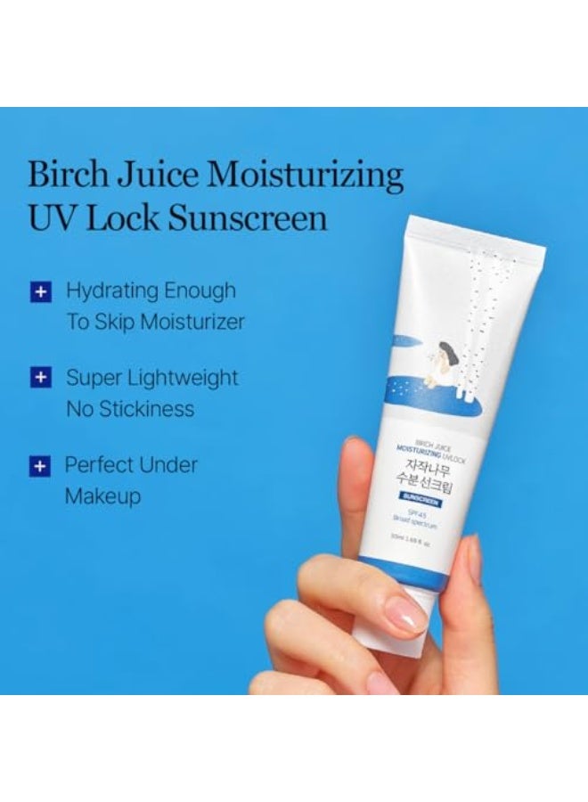 راوند لاب عصير البتولا المرطب بحاجز وقائي من الأشعة فوق البنفسجية SPF 45 عريض الطيف 1+1 (حزمة من 2 قطعة)، واقي شمس خفيف نسيج مصل رطب للبشرة الحساسة، خالٍ من البصمة البيضاء، خالٍ من العطر، واقي شمس كوري | واقي شمس خفيف نسيج مصل رطب للبشرة الحساسة - Image 2