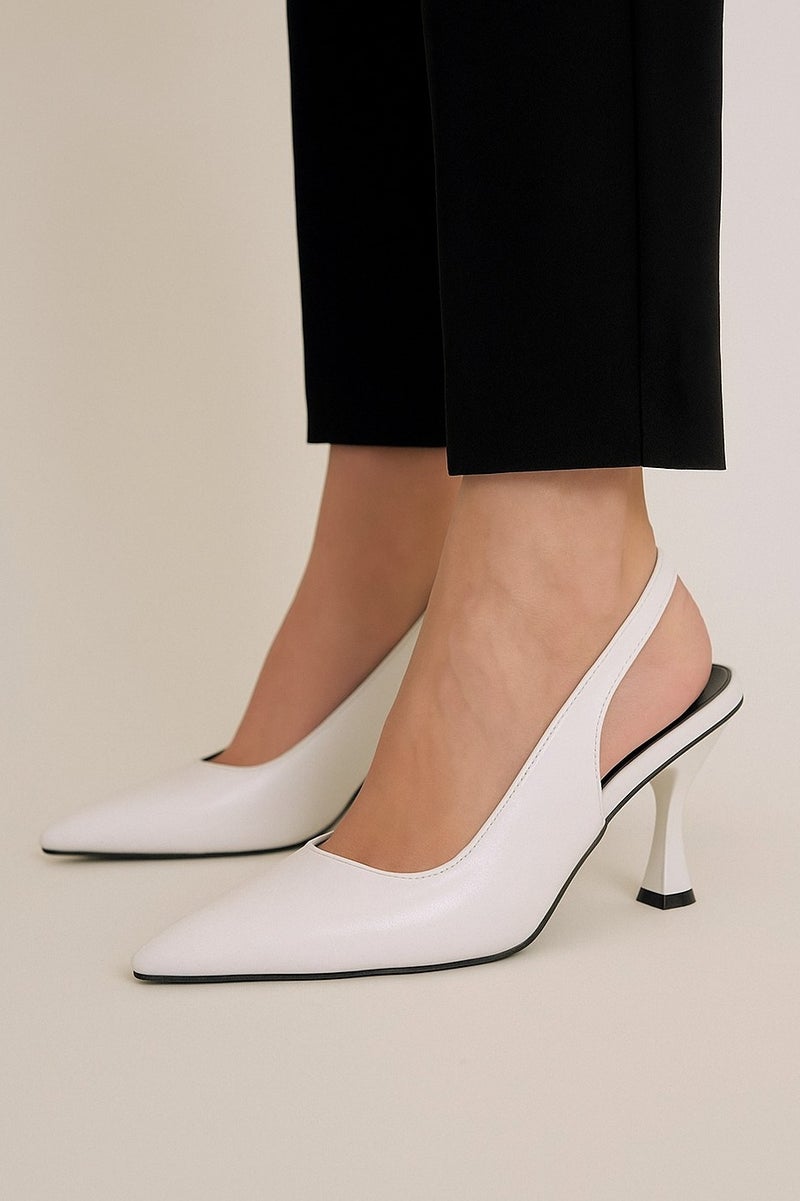 Vbranda Elegant slingback heels Leather Shiny featuring a pointed toe C-71-WHITE  - Image 1