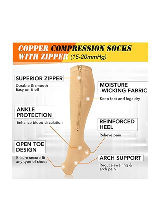 Generic Compression Socks for Women & Men with Zipper,2 Pairs Medical Open Toe Calf Knee High Compression Stocking for Walking,Running Circulation Support,black 2 pair  - Image 4