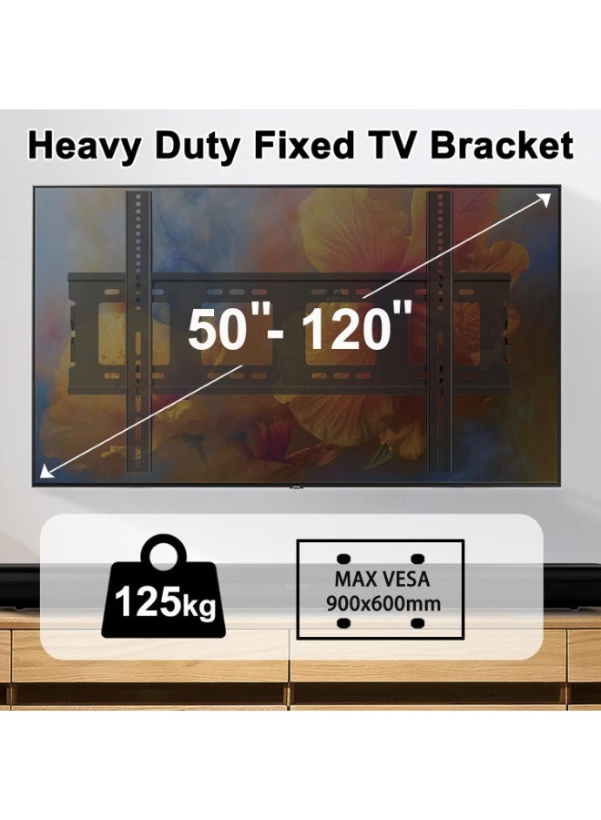 حامل تلفزيون جداري فائق النحافة – يناسب الشاشات المسطحة والمنحنية من 50 إلى 120 بوصة، فيسا 800×600، حمولة قصوى 125 كجم - Image 2