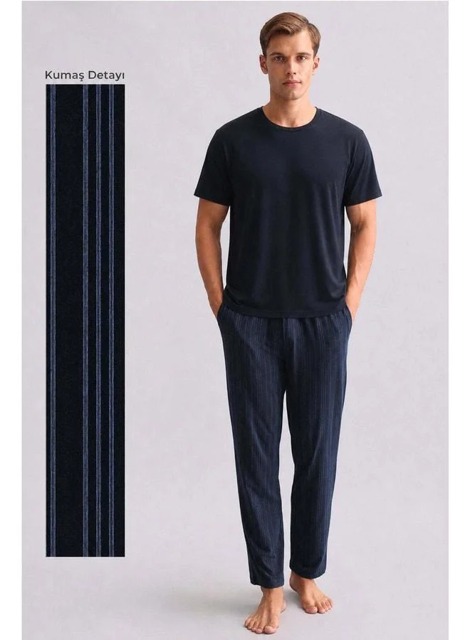 Aytuğ Egyptian Men's cotton Straight Leg Pants Navy