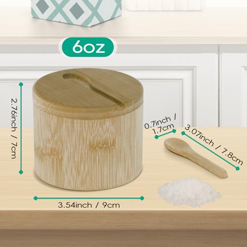 Dukrouk Bamboo Salt Container Compatible with Maldon with Spoon and with Magnetic Lid,Food Grade,for Storing Salt Pepper Sugar Herbs - Image 2