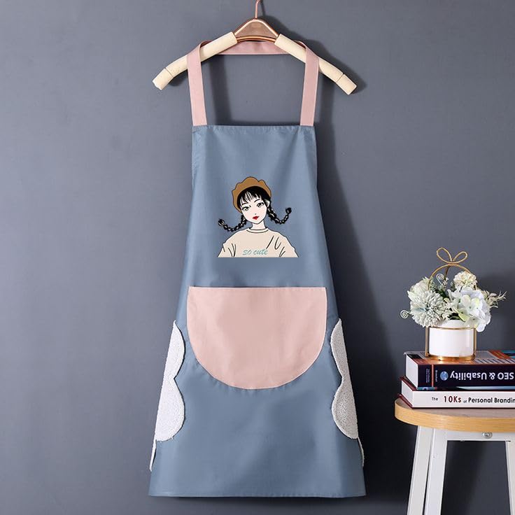NFI essentials Pack of 2 Kitchen Apron for Women Men with Handwiping Side Towel and Big Front Pocket Waterproof Apron for Kitchen Cooking Chef Apron Kitchen Accessories items for Home Cooking - Image 4