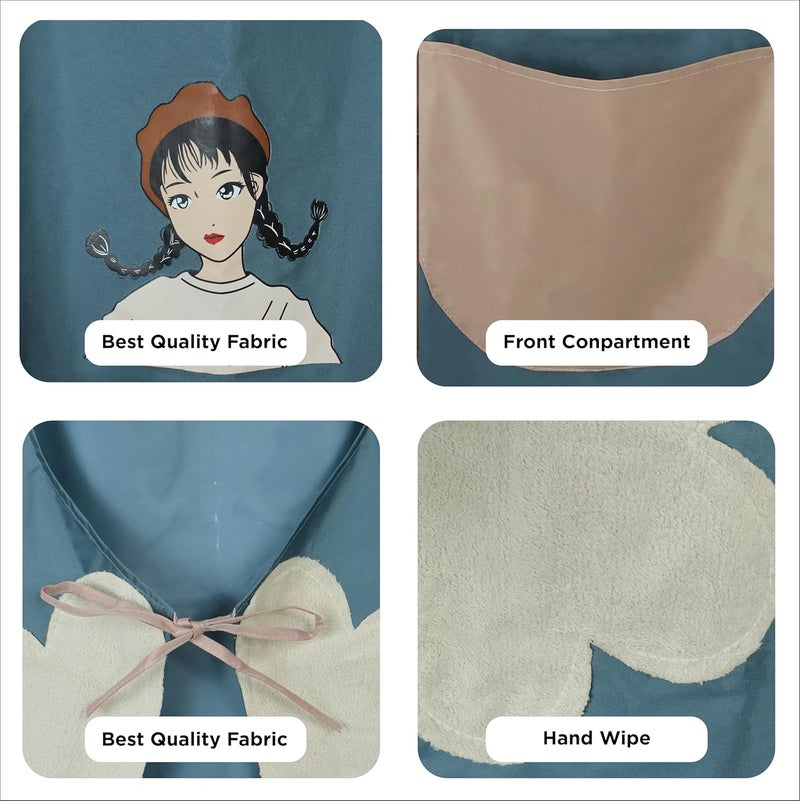 NFI essentials Pack of 2 Kitchen Apron for Women Men with Handwiping Side Towel and Big Front Pocket Waterproof Apron for Kitchen Cooking Chef Apron Kitchen Accessories items for Home Cooking - Image 2