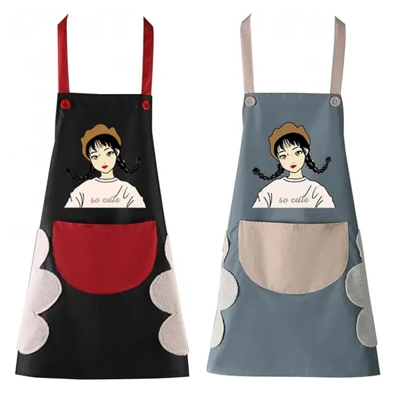 NFI essentials Pack of 2 Kitchen Apron for Women Men with Handwiping Side Towel and Big Front Pocket Waterproof Apron for Kitchen Cooking Chef Apron Kitchen Accessories items for Home Cooking - Image 1