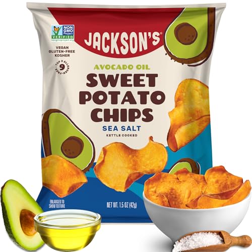 Jackson's Jackson’s Sweet Potato Kettle Chips with Sea Salt made with Premium Avocado Oil (1.5 oz, Pack of 10) - Allergen-friendly, Gluten Free, Peanut Free, Vegan, Paleo Friendly - Shark Tank Product - Image 1