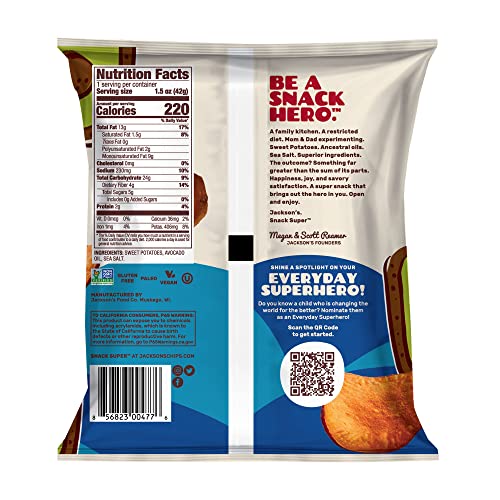 Jackson's Jackson’s Sweet Potato Kettle Chips with Sea Salt made with Premium Avocado Oil (1.5 oz, Pack of 10) - Allergen-friendly, Gluten Free, Peanut Free, Vegan, Paleo Friendly - Shark Tank Product - Image 4