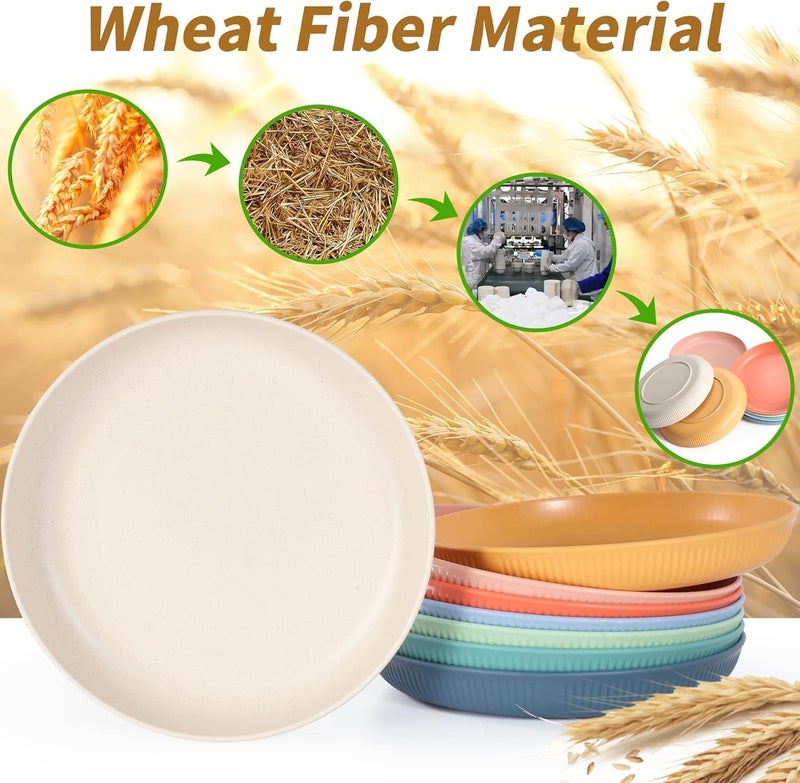 Takositio Takositio Wheat Straw Dinnerware Sets KidFriendly for Kitchen Outdoor Camping Salad Unbreakable Wheat Straw Plates Reusable Lightweight Deep Plates Dinner Dishes Blue Pack of 4 - Image 3