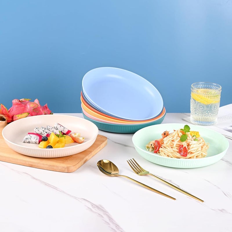 Takositio Takositio Wheat Straw Dinnerware Sets KidFriendly for Kitchen Outdoor Camping Salad Unbreakable Wheat Straw Plates Reusable Lightweight Deep Plates Dinner Dishes Blue Pack of 4 - Image 2