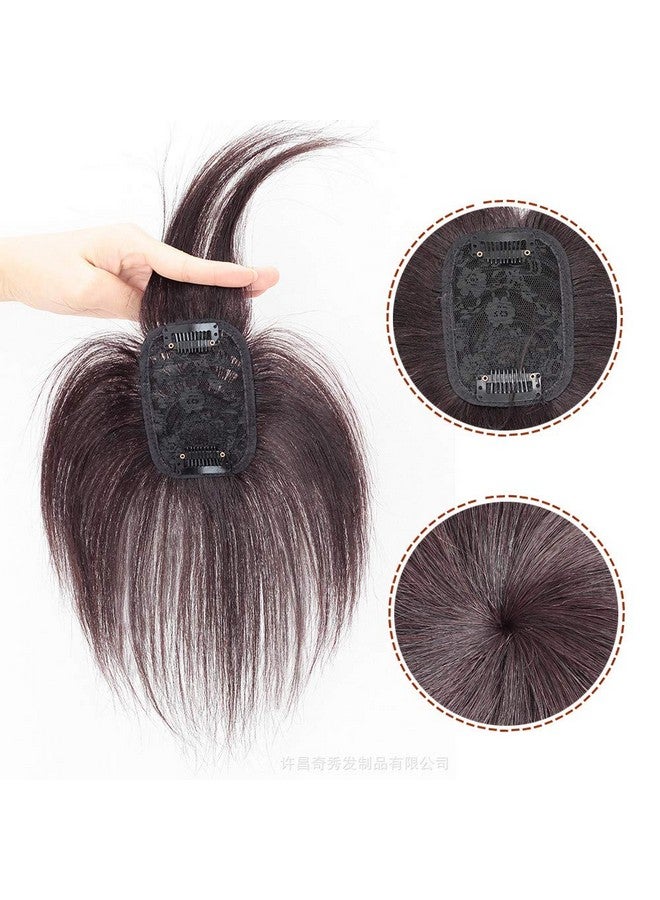 Remeehi Human Hair Invisible Clip In Hairpiece Straight Toupee Or Topper Wiglet Top Thin Hair On Mono 8 Inch Reddish Brown - Image 3