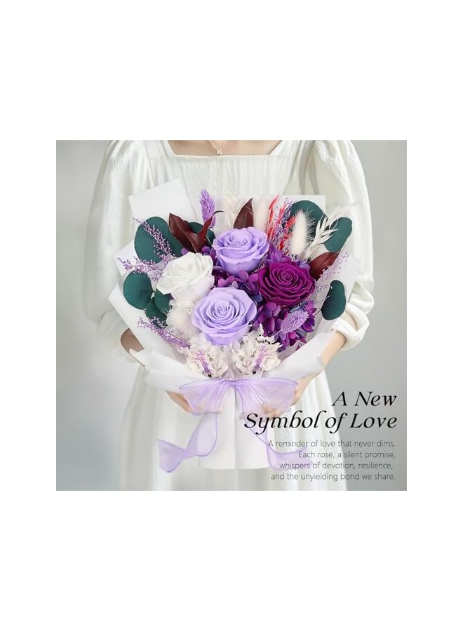 The Bros Preserved Flowers Bouquet 4 Roses - Purple Roses & Flowers for Delivery, Long-Lasting Real Roses Forever, Eternal Roses Bouquet for Mothers, Mom, Wife Anniversary Birthday Gifts for Women - Image 2