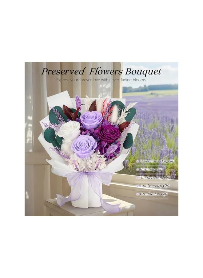 The Bros Preserved Flowers Bouquet 4 Roses - Purple Roses & Flowers for Delivery, Long-Lasting Real Roses Forever, Eternal Roses Bouquet for Mothers, Mom, Wife Anniversary Birthday Gifts for Women - Image 5