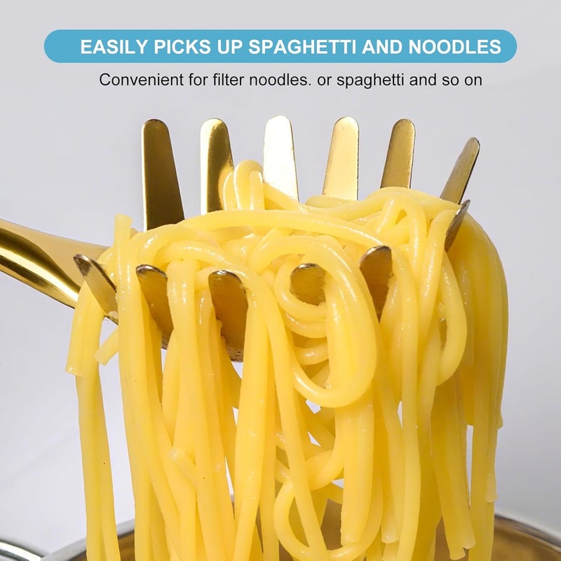 Mamajardin Gold Soup Ladle and Spaghetti Spoon Set - 18/10 Stainless Steel Soup Spoon，Pasta Strainer, [Heat Resistance，Integral Forming] Kitchen Utensils for Cooking，Stirring, Serving Pasta, Soup & Sauce，13.8" - Image 3
