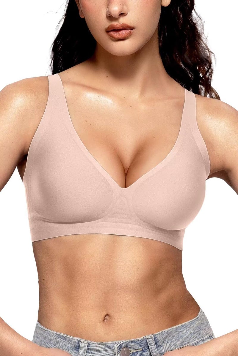 Vertvie Jelly Wireless Bras for Women Push Up Plunge Seamless T-Shirt Bras No Underwire Supportive Full Coverage Bralettes(Skin Color,X-Large) - Image 1