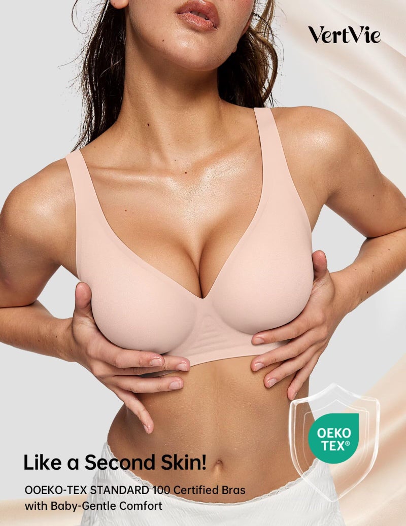 Vertvie Jelly Wireless Bras for Women Push Up Plunge Seamless T-Shirt Bras No Underwire Supportive Full Coverage Bralettes(Skin Color,X-Large) - Image 4