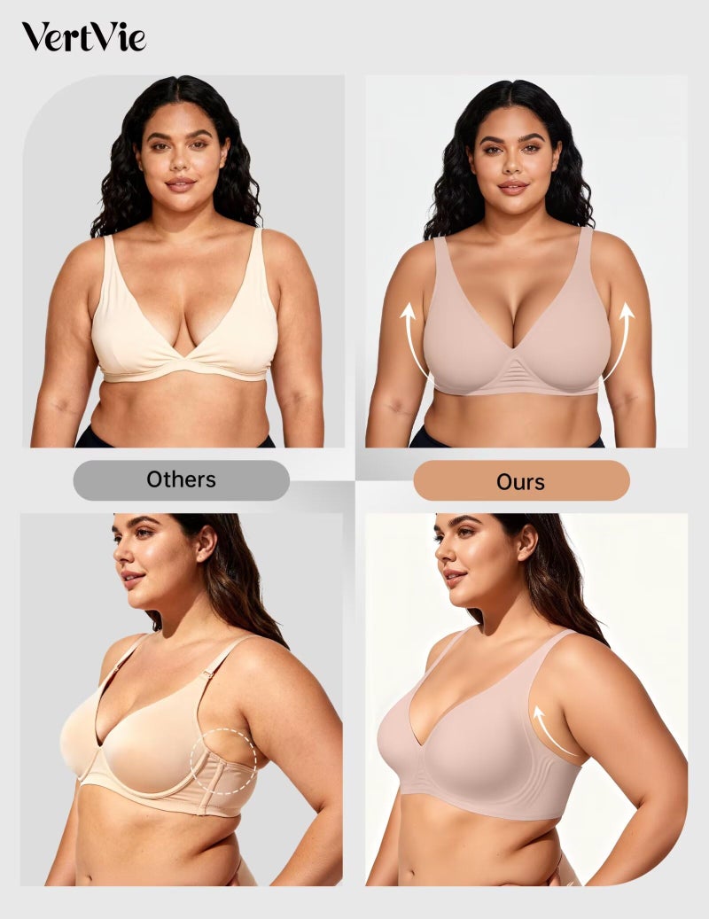Vertvie Jelly Wireless Bras for Women Push Up Plunge Seamless T-Shirt Bras No Underwire Supportive Full Coverage Bralettes(Skin Color,X-Large) - Image 5