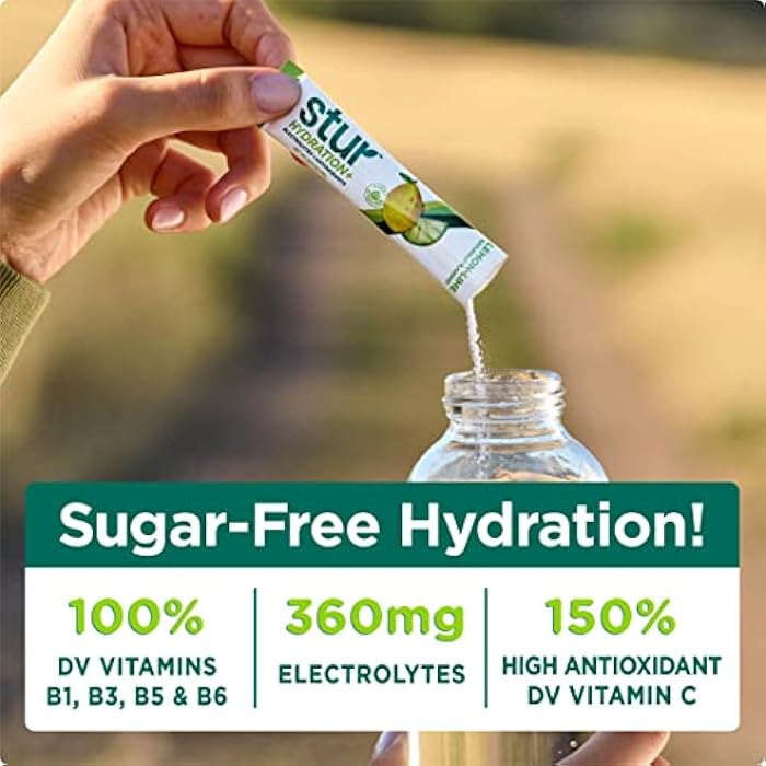 Stur Electrolyte Hydration Powder | Lemon Lime | High Antioxidants & B Vitamins | Sugar Free | Non-GMO | Daily Hydration & Workout Recovery | Keto | Paleo | Vegan (16 Packets) - Image 2