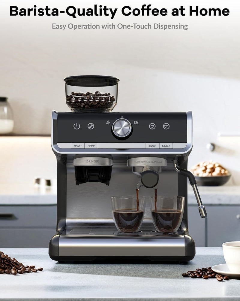 Takywep 20 Bar Professional Espresso Machine with Grinder & Milk Frother – 95 oz Removable Water Tank for Lattes and Cappuccinos – Stainless Steel Coffee Maker for Home Use - Image 2