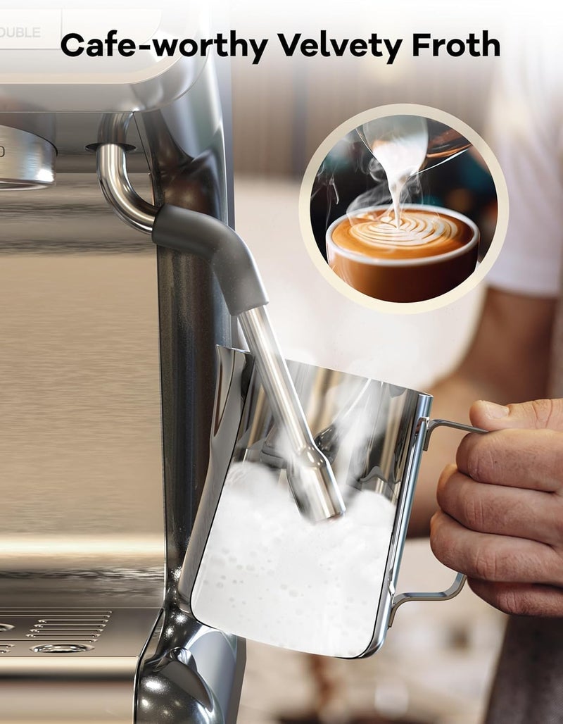 Takywep 20 Bar Professional Espresso Machine with Grinder & Milk Frother – 95 oz Removable Water Tank for Lattes and Cappuccinos – Stainless Steel Coffee Maker for Home Use - Image 4