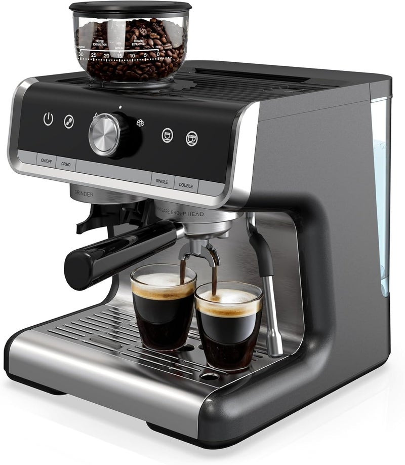 Takywep 20 Bar Professional Espresso Machine with Grinder & Milk Frother – 95 oz Removable Water Tank for Lattes and Cappuccinos – Stainless Steel Coffee Maker for Home Use - Image 1