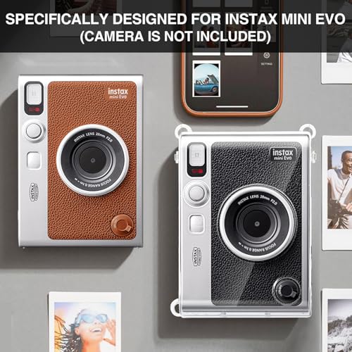 CAIYOULE Camera Case for Instax Mini Evo Case, PC Clear Case for Fujifilm Instant Mini Evo Camera with 9H Hardness Screen Protector, for Polaroid Evo Accessories, No Camera - Image 3