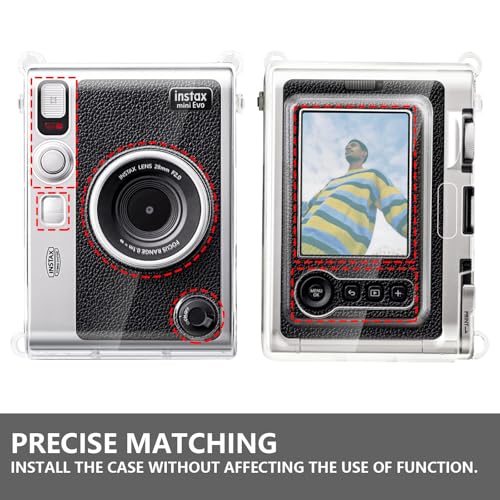CAIYOULE Camera Case for Instax Mini Evo Case, PC Clear Case for Fujifilm Instant Mini Evo Camera with 9H Hardness Screen Protector, for Polaroid Evo Accessories, No Camera - Image 5