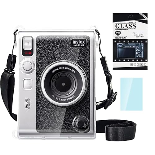 CAIYOULE Camera Case for Instax Mini Evo Case, PC Clear Case for Fujifilm Instant Mini Evo Camera with 9H Hardness Screen Protector, for Polaroid Evo Accessories, No Camera - Image 1