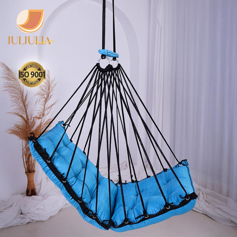 JULJULIA أرجوحة للشرفة - جولا مميزة للبالغين للمنزل، جولا آمنة للأطفال، كرسي معلق للشرفة الداخلية، تصميم متين ومريح، سهولة التركيب والصيانة - JJ_Low-Sky Blue - Image 4