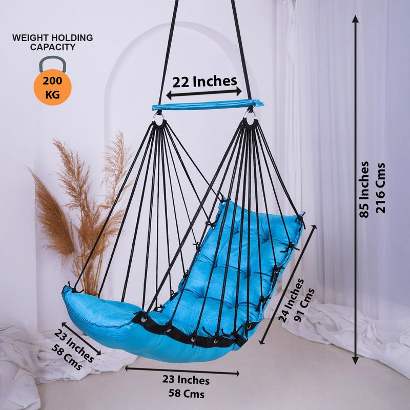 JULJULIA أرجوحة للشرفة - جولا مميزة للبالغين للمنزل، جولا آمنة للأطفال، كرسي معلق للشرفة الداخلية، تصميم متين ومريح، سهولة التركيب والصيانة - JJ_Low-Sky Blue - Image 2