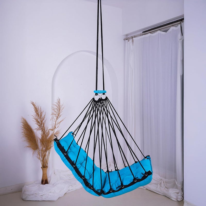 JULJULIA أرجوحة للشرفة - جولا مميزة للبالغين للمنزل، جولا آمنة للأطفال، كرسي معلق للشرفة الداخلية، تصميم متين ومريح، سهولة التركيب والصيانة - JJ_Low-Sky Blue - Image 5
