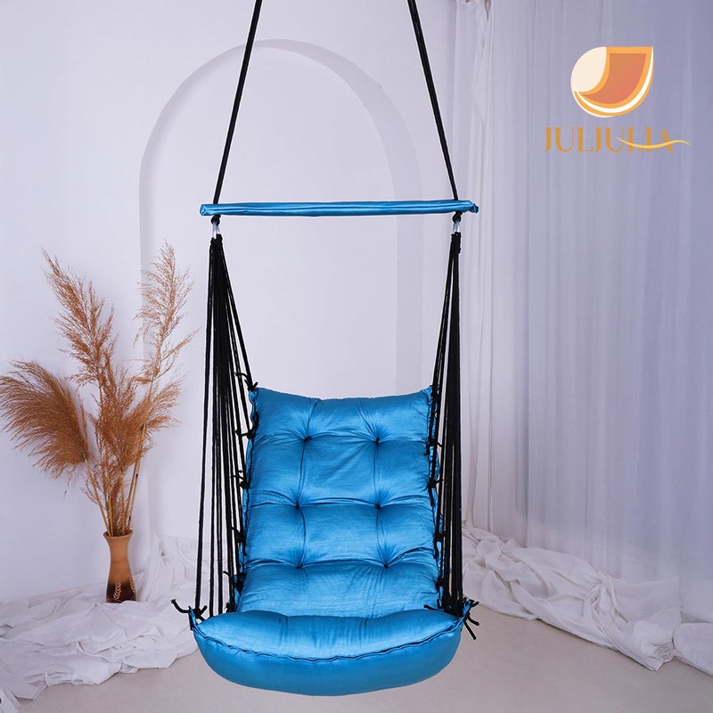 JULJULIA أرجوحة للشرفة - جولا مميزة للبالغين للمنزل، جولا آمنة للأطفال، كرسي معلق للشرفة الداخلية، تصميم متين ومريح، سهولة التركيب والصيانة - JJ_Low-Sky Blue - Image 3