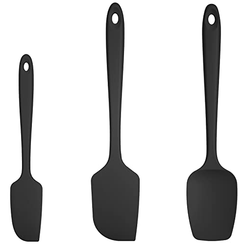 U-Taste Silicone Spatula Set, 600ºF High Heat Resistant, Seamless Food Grade Flexible Rubber Kitchen Cooking Mixing Baking Scraper for Nonstick Cookware Set of 3 (Black) - Image 1