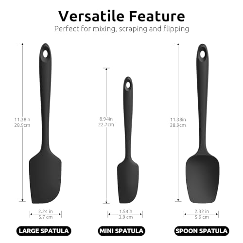 U-Taste Silicone Spatula Set, 600ºF High Heat Resistant, Seamless Food Grade Flexible Rubber Kitchen Cooking Mixing Baking Scraper for Nonstick Cookware Set of 3 (Black) - Image 2