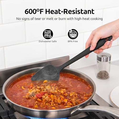 U-Taste Silicone Spatula Set, 600ºF High Heat Resistant, Seamless Food Grade Flexible Rubber Kitchen Cooking Mixing Baking Scraper for Nonstick Cookware Set of 3 (Black) - Image 3