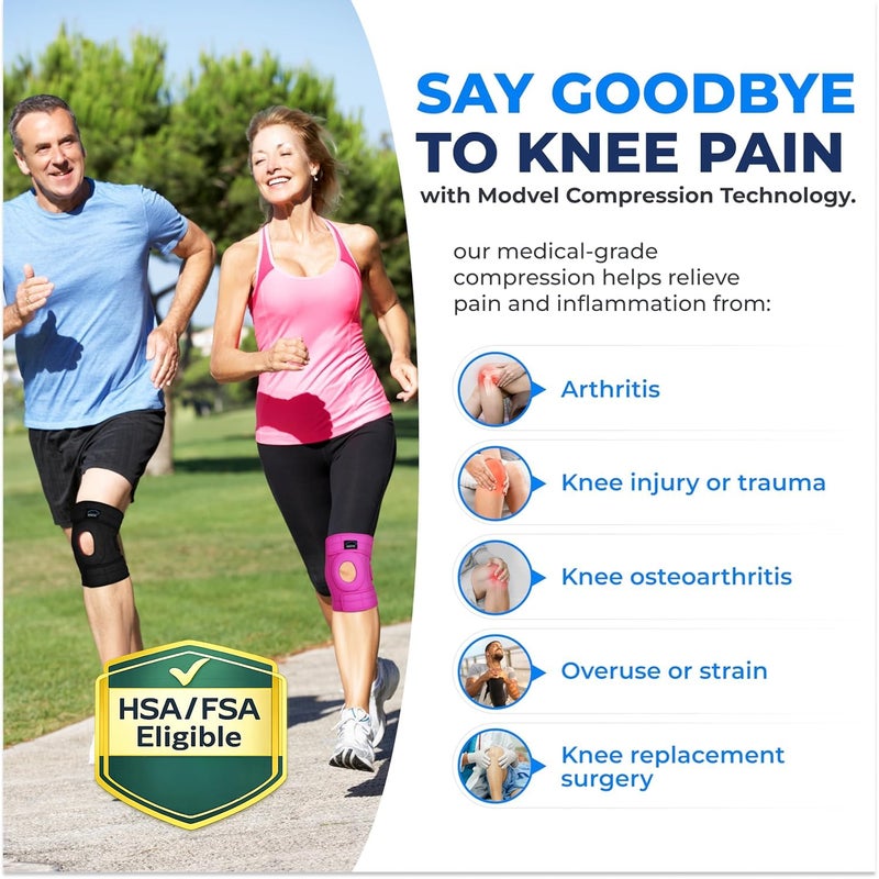 MODVEL Knee Brace with Side Stabilizers | FSA or HSA eligible | Patella Gel Pads Knee Support Braces for Knee Pain, Meniscus Tear,ACL,MCL,Arthritis, Joint Pain Relief,Injury Recovery. (S/M Pink) - Image 2