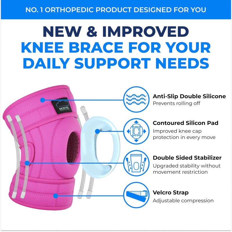 MODVEL Knee Brace with Side Stabilizers | FSA or HSA eligible | Patella Gel Pads Knee Support Braces for Knee Pain, Meniscus Tear,ACL,MCL,Arthritis, Joint Pain Relief,Injury Recovery. (S/M Pink) - Image 4