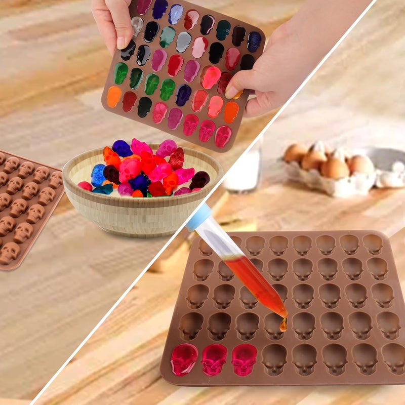 BUSOHA Gummy Skull Candy Molds Silicone, 4 Pack 40 Cavity Non-Stick Skull Silicone Molds with 2 Droppers for Chocolate, Candy, Jelly, Ice Cube, Dog Treats - Image 5