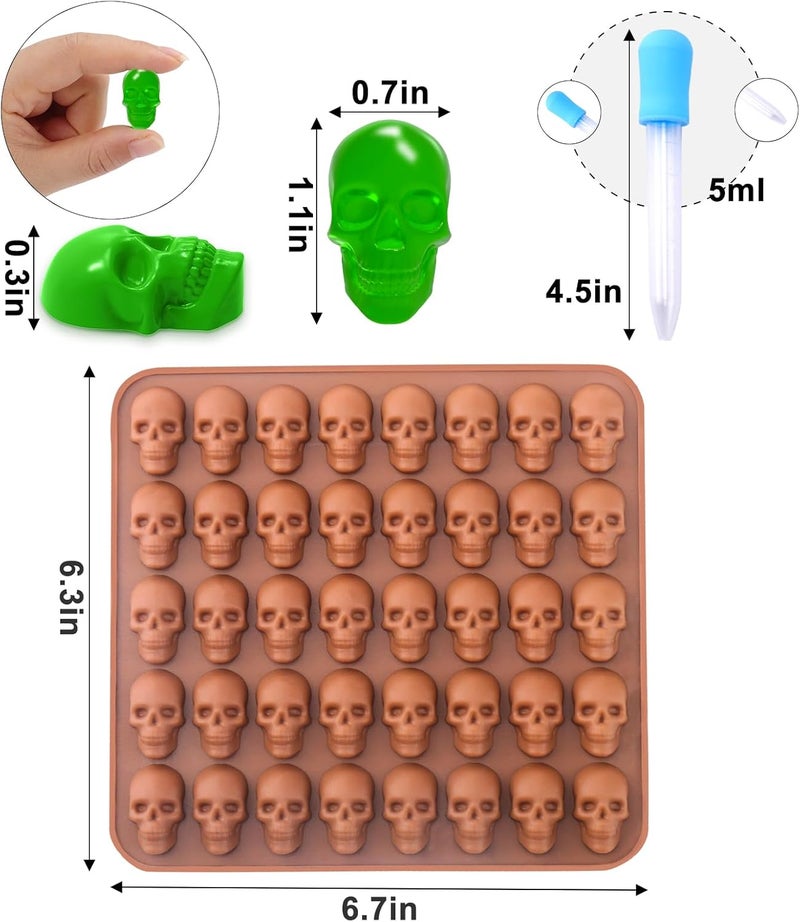 BUSOHA Gummy Skull Candy Molds Silicone, 4 Pack 40 Cavity Non-Stick Skull Silicone Molds with 2 Droppers for Chocolate, Candy, Jelly, Ice Cube, Dog Treats - Image 2