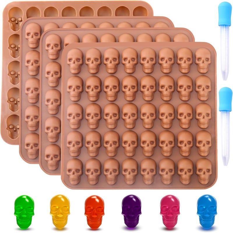 BUSOHA Gummy Skull Candy Molds Silicone, 4 Pack 40 Cavity Non-Stick Skull Silicone Molds with 2 Droppers for Chocolate, Candy, Jelly, Ice Cube, Dog Treats - Image 1