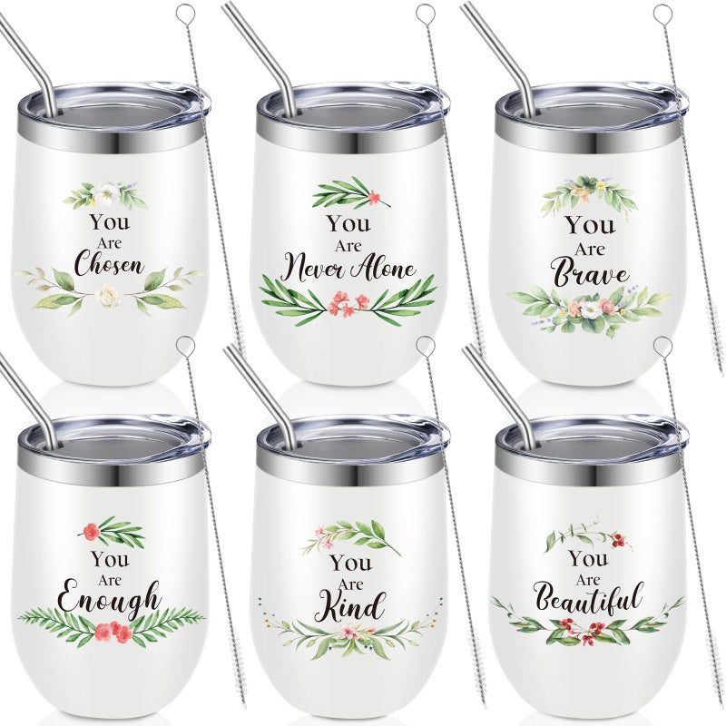 Layhit 6 Pack Christian Gifts for Women Bible Verse Gifts for Religious 12 oz Tumbler Cup Stainless Mug with Lid and Straw You Are Enough Brave Never Alone Beautiful Chosen for Mom Friend Sister