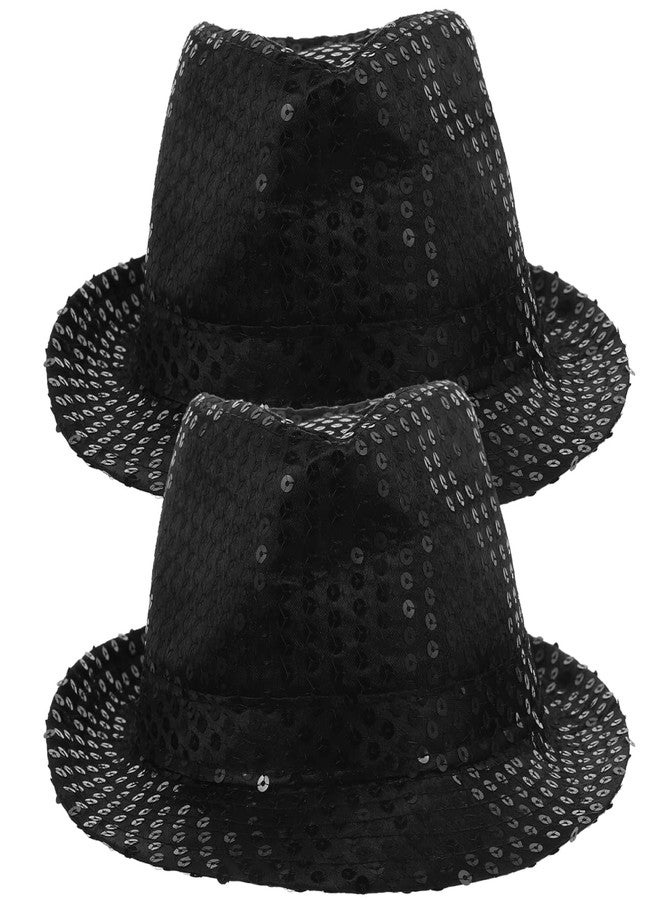 TENDYCOCO 2Pcs Black Sequin Fedora Hat for Adults Satin Jazz Hat Lightweight Party Cap for Halloween Masquerade Vintage Events - Image 1