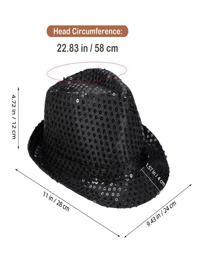 TENDYCOCO 2Pcs Black Sequin Fedora Hat for Adults Satin Jazz Hat Lightweight Party Cap for Halloween Masquerade Vintage Events - Image 4