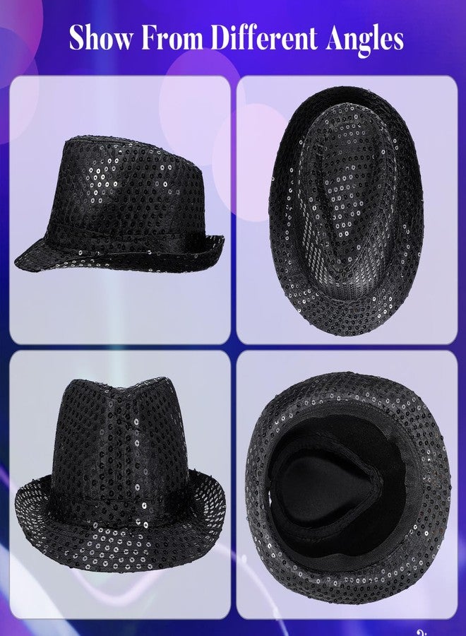 TENDYCOCO 2Pcs Black Sequin Fedora Hat for Adults Satin Jazz Hat Lightweight Party Cap for Halloween Masquerade Vintage Events - Image 5