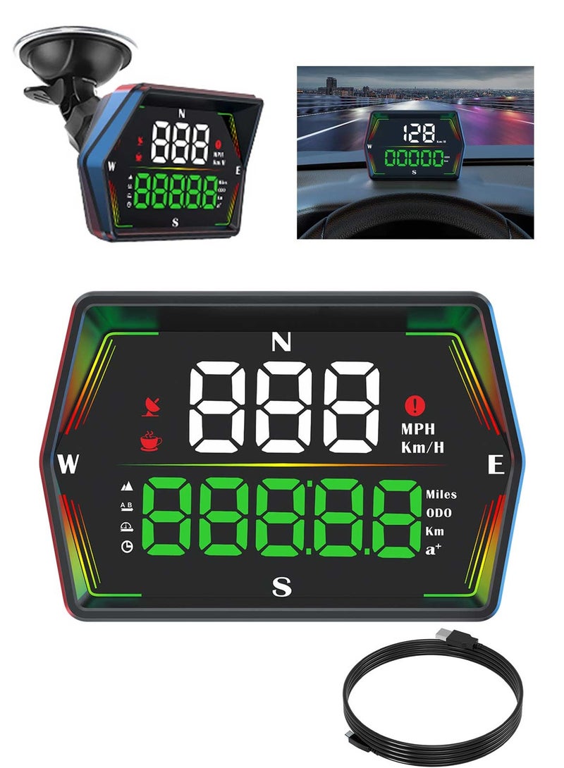 رايهونغ عرض أمامي رقمي للسيارات، شاشة عرض سرعة GPS مع بوصلة وإشعار تجاوز السرعة وتحذير التعب، كابل USB للتشغيل المباشر - مناسب لكل المركبات - Image 1