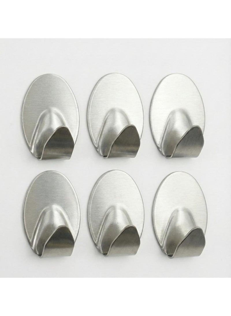 سبيس شوب خطاطيف لاصقة من الفولاذ شديدة التحمل طراز زيد تي ٢٠٦٨ عبوة من ٦  خطاطيف جدارية مقاومة للصدأ للحمام والمطبخ والمكتب حمولة تصل إلى ٣ كجم تصميم ذاتي اللصق بدون حفر شكل بيضاوي - Image 2