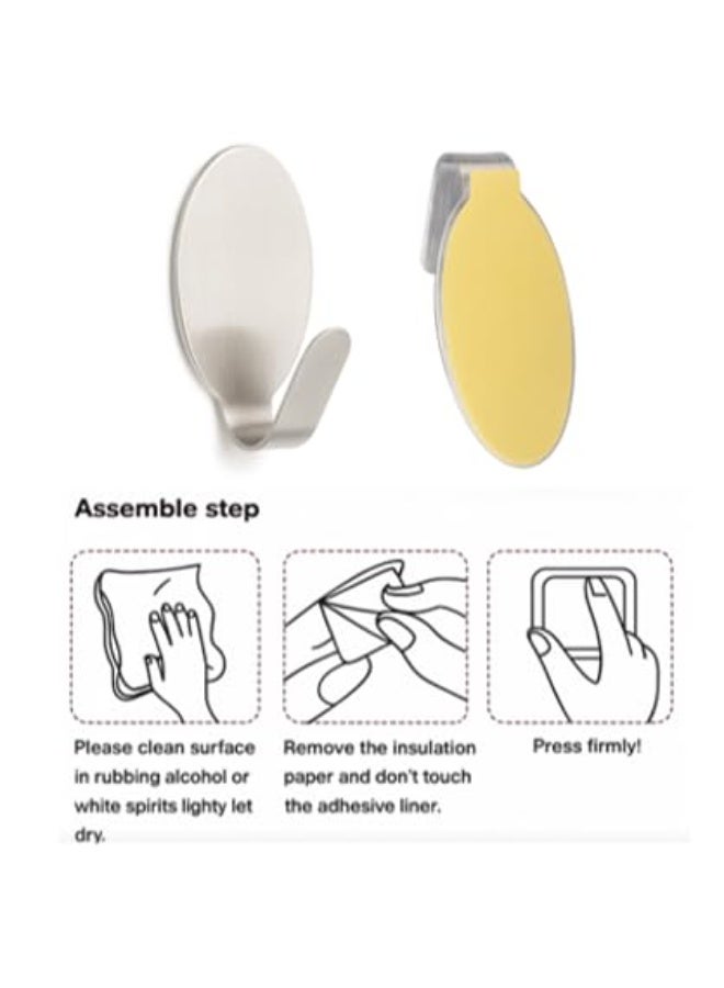سبيس شوب خطاطيف لاصقة من الفولاذ شديدة التحمل طراز زيد تي ٢٠٦٨ عبوة من ٦  خطاطيف جدارية مقاومة للصدأ للحمام والمطبخ والمكتب حمولة تصل إلى ٣ كجم تصميم ذاتي اللصق بدون حفر شكل بيضاوي - Image 4