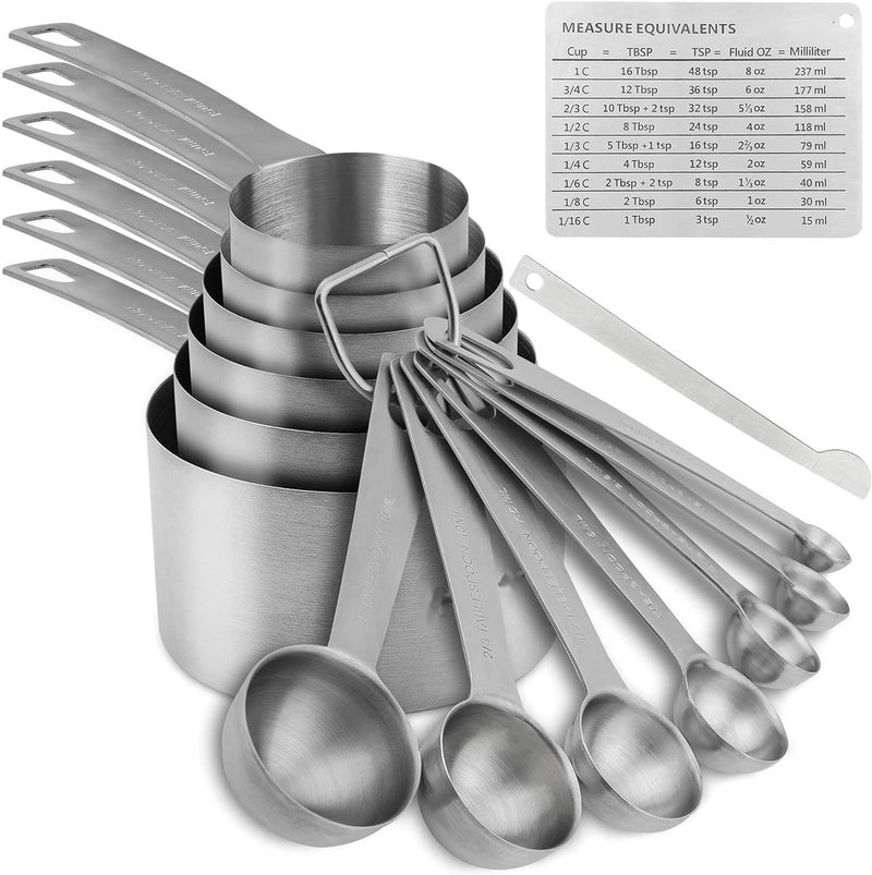Smithcraft Measuring Cups and Spoons Set 15, Metric & US 18/8 Stainless Steel Measuring Cups and Spoons Set for Baking & Kitchen, 6 Measure Cups & 7 Spoons Leveler & Measure Equivalents for Dry&Liquid - Image 1