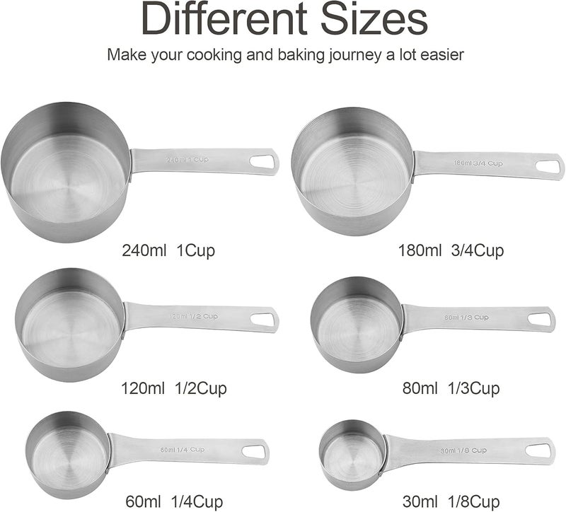 Smithcraft Measuring Cups and Spoons Set 15, Metric & US 18/8 Stainless Steel Measuring Cups and Spoons Set for Baking & Kitchen, 6 Measure Cups & 7 Spoons Leveler & Measure Equivalents for Dry&Liquid - Image 3